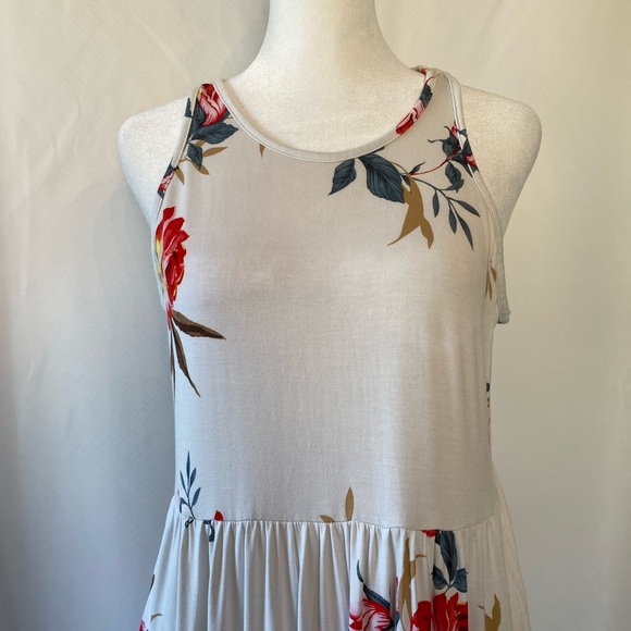 Women's Bohemian Floral Jersey Sleeveless
Racerback Maxi Summer Dress LG Pockets - Picture 4 of 16